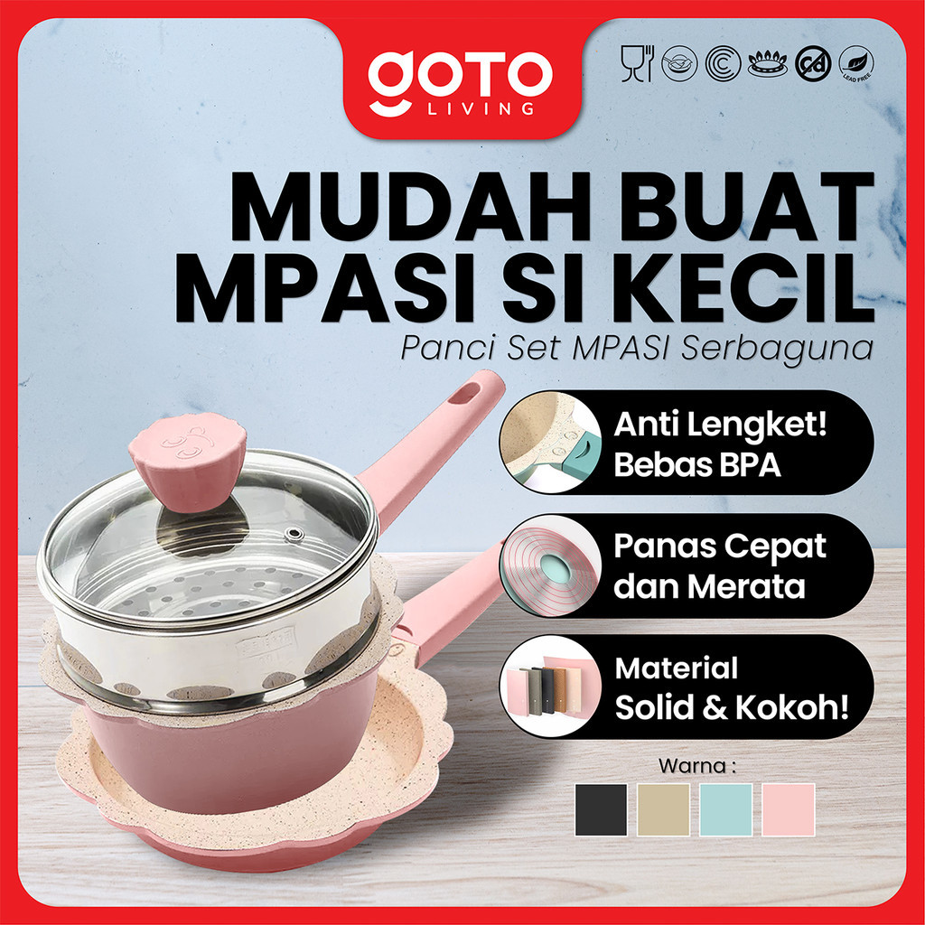 (Crazy Deal) Goto Mavy Panci Set Lengkap Anti Lengket Teflon Perlengkapan Mpasi Bayi