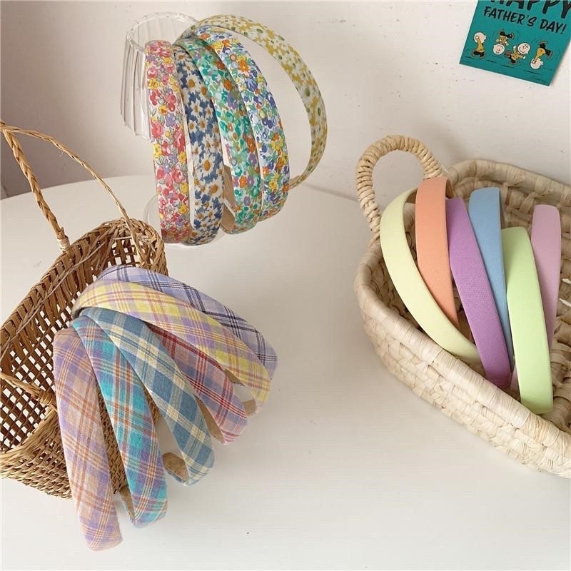 ANB FLORE Korean Flower Tartan Headband / Bando Korea Tipis / Bando Kotak Kotak / Bando Bunga / Head