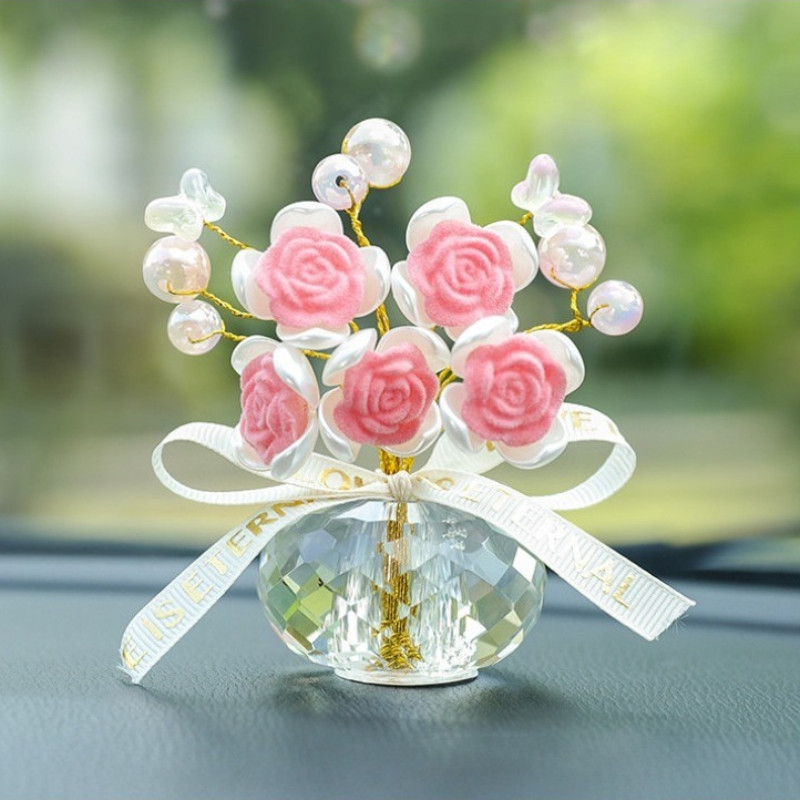 BERGARANSI Ready-Ornamen Kristal Mawar/Pajangan Aksesoris Dashboard Kaca Dekorasi Aksesoris Mobil **