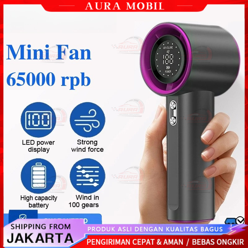 kipas turbo 100 Gear Wind hight-speed kipas angin Digital Display kipas tangan -Aura Mobil