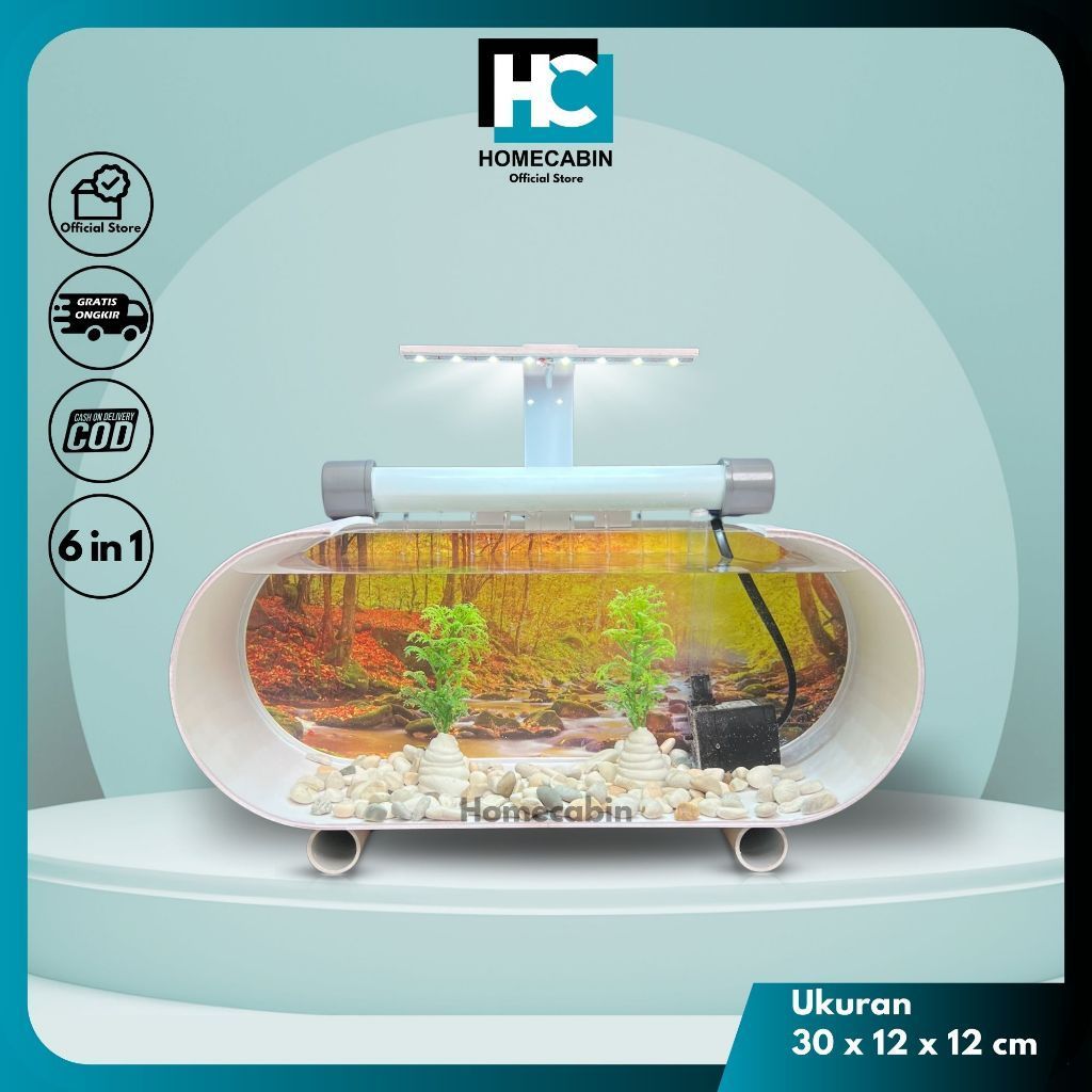 Aquarium Minimalis Fullset Dengan Air Terjun / Aquarium Mini - FO