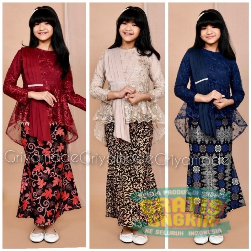 GB-Kebaya Anak Perempuan Kebaya Selendang Modern Setelan Kebaya Pesta Wisuda Anak SD Umur 3-12 tahun