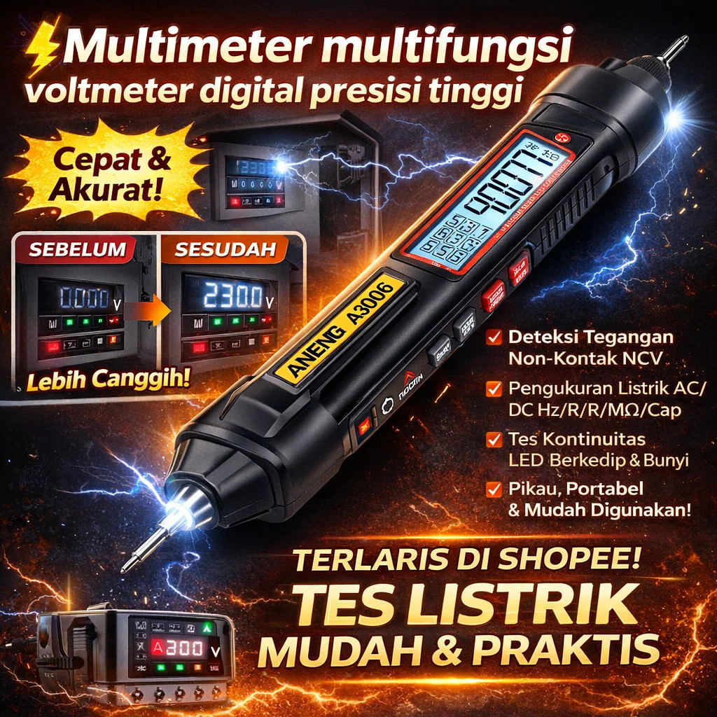 Pena Multimeter Digital / Testpen Digital / Pen Multitester / Pengukur Tegangan AC DC / Deteksi Kabe