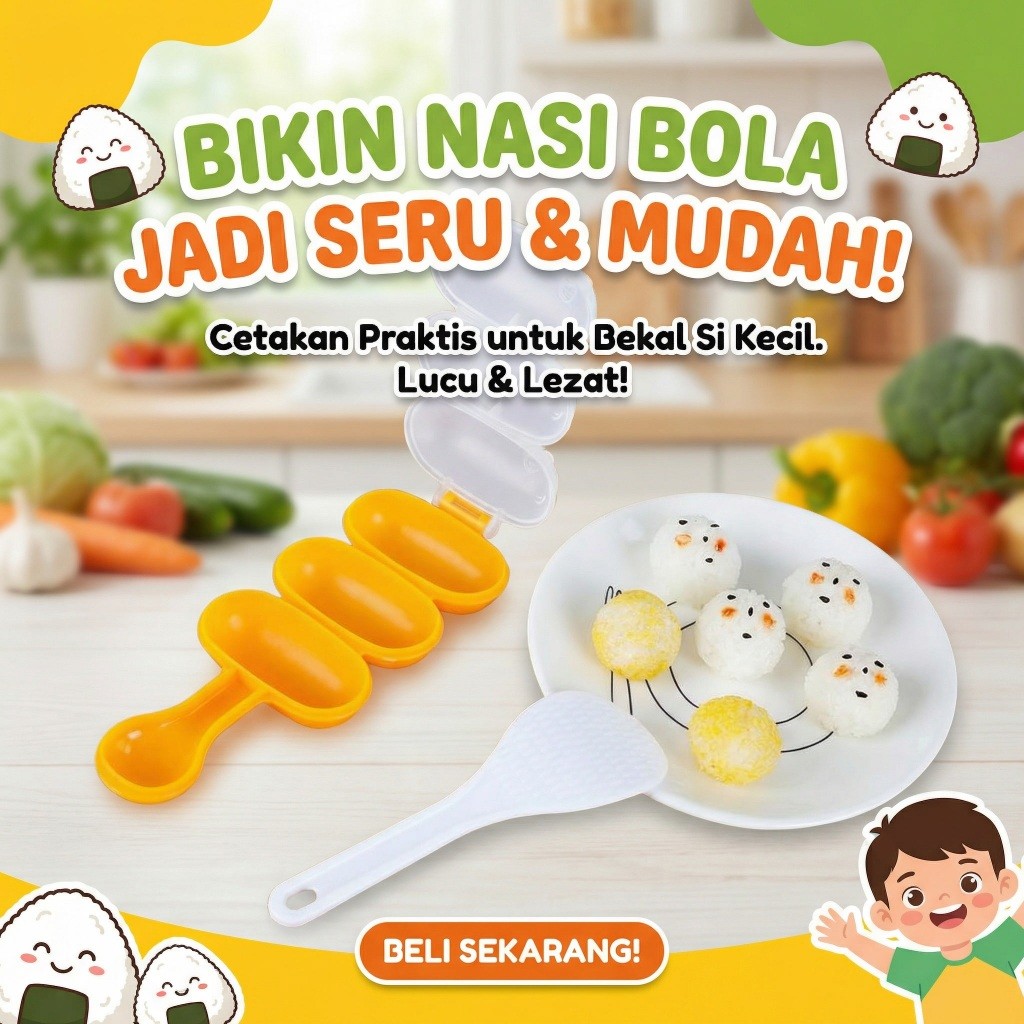 Cetakan Nasi Bola Bento Rice Ball Shaker Dengan Centong Anti Lengket Mold Maker Onigiri Sushi Maker 