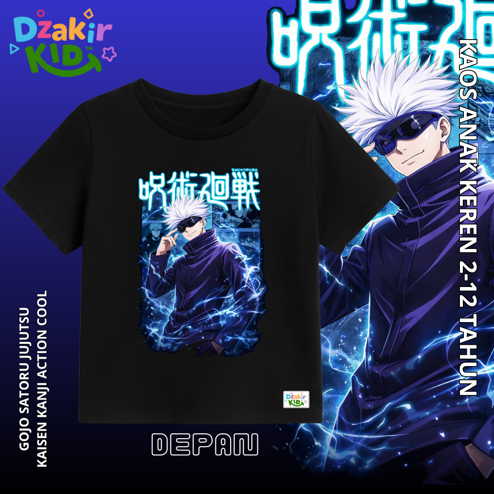 DZAKIR KIDS Kaos ORIGINAL Anak Anime Viral Premium Gojo Satoru JUJUTSU KAISEN Action CoolAesthetic B