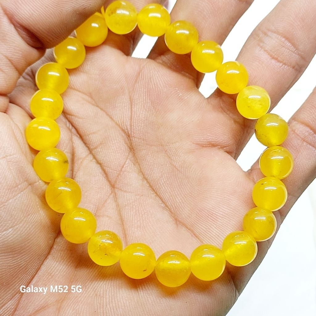 Gelang batu giok kuning /yellow jade asli natural batu permata