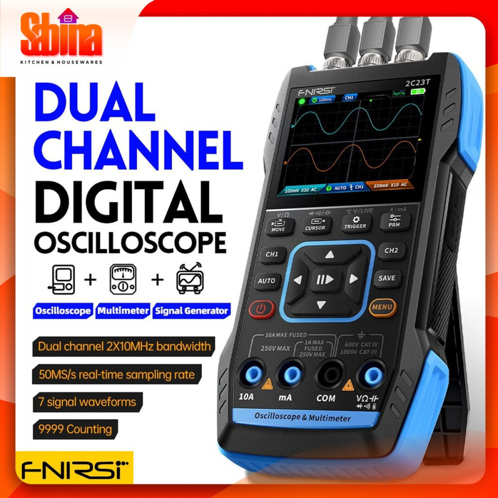Tester Frekuensi Osiloskop Digital 3in1 Multimeter Signal Generator 2CH