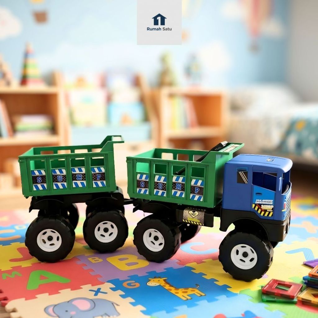 RUMAHSATU - MAINAN MOBILAN TRUCK BOX DUA GANDENG DENGAN SEKOP TRUK 8 RODA BX45