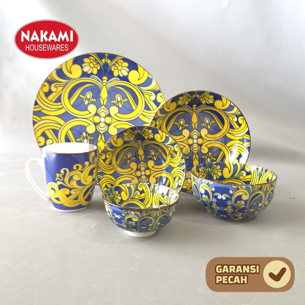 NAKAMI Piring Mangkok Keramik Batik Bermotif Elegant Aesthetic Cantik