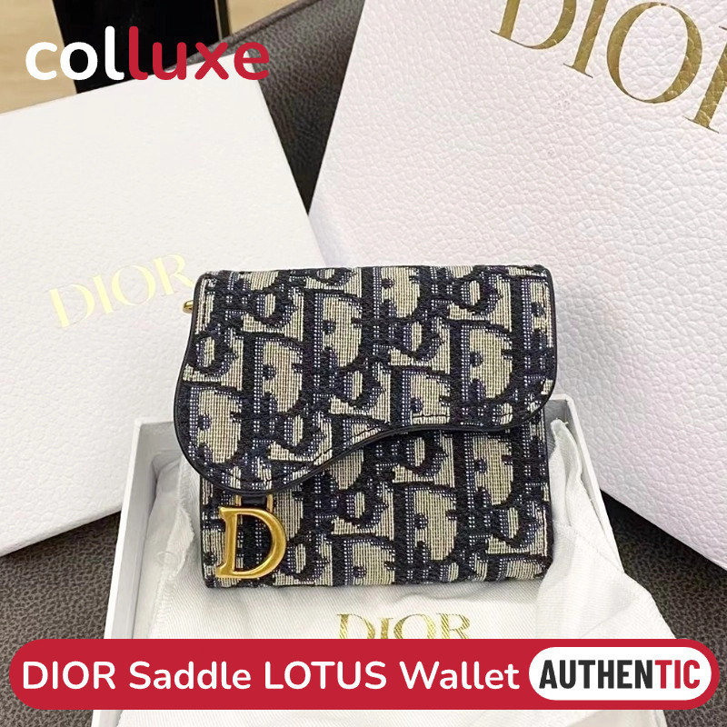 Menyediakan resi Dior Saddle LOTUS Trifold Wallet Tas Wanita Biru