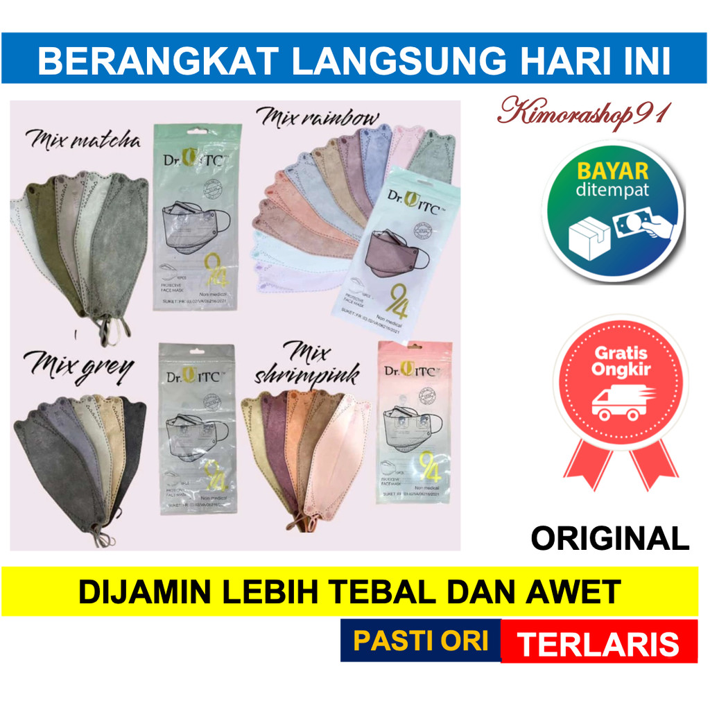 [ DR ITC ] MASKER KF94 KF 94 DR.ITC MASK DRITC KOREA 4PLY HITAM PUTIH MIX RAINBOW WARNA KEMENKES