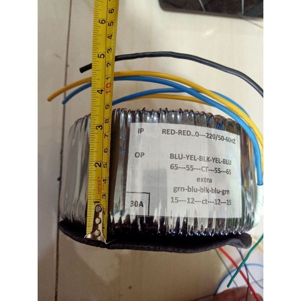 trafo donat 30a ct 55 - 65 extra ct 15 - 15 0 - 12 trafo 2 mm toroid 30 toridal ampere besar  kawat 