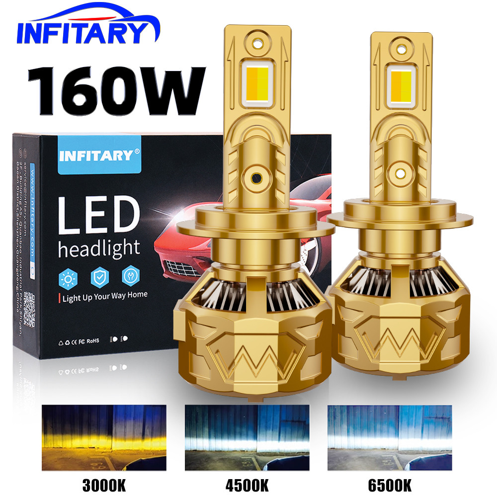 Infitary 3 Colors High Power 160W LED Car Headlights H4 H7 H11 H1 9005 HB3 9006 HB4 9012 3000K 4500K