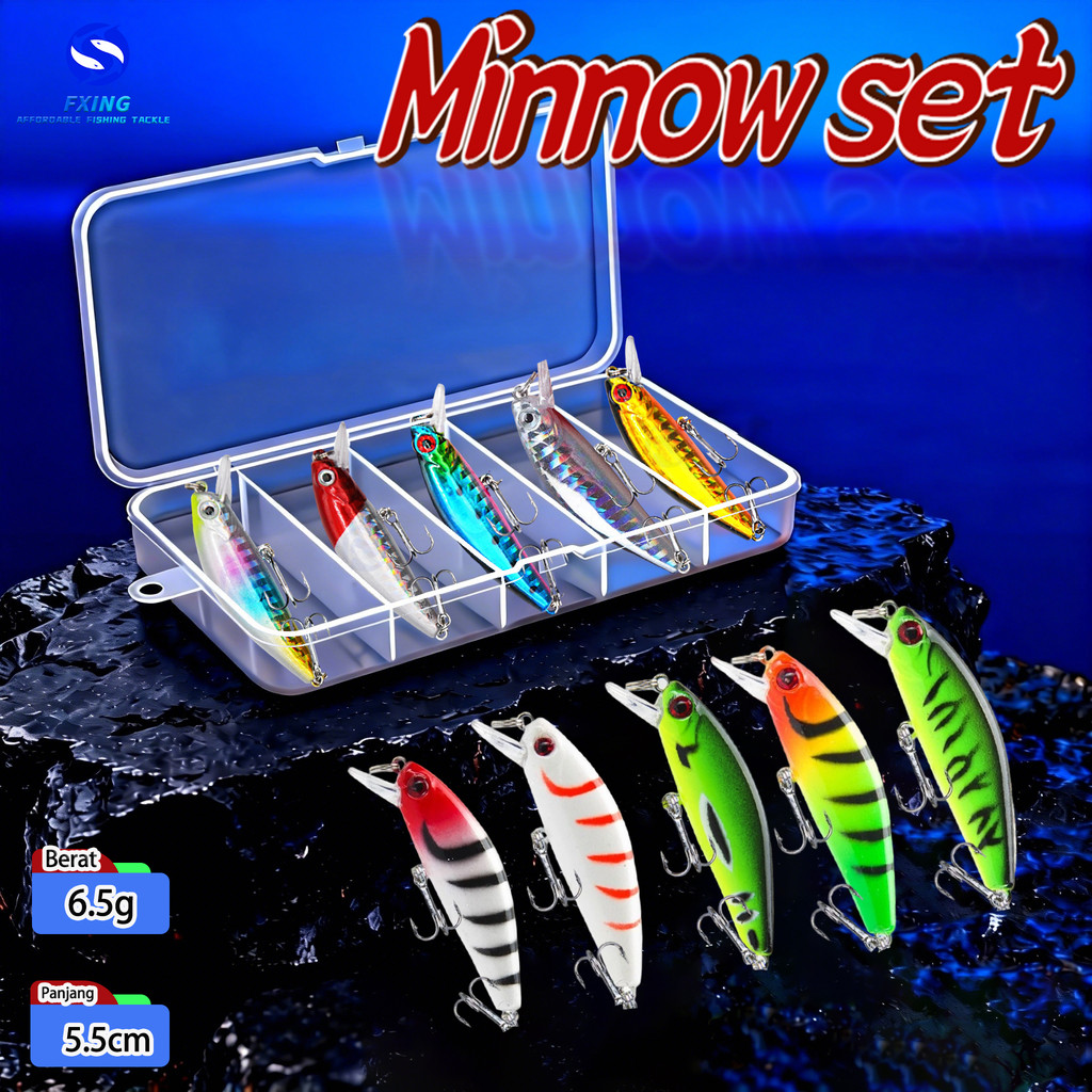 Paket 5pcs Minnow set Box Lure Umpan Casting Minow Sinking FX-893-896