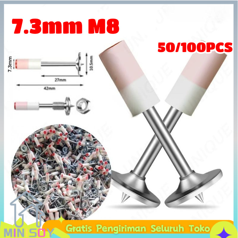 [COD] 50/100pcs Paku Beton Ramset Mini Ramset 7.3MM Kuku Berulir M8 Paku Mini Nail Fastening Gun Pak