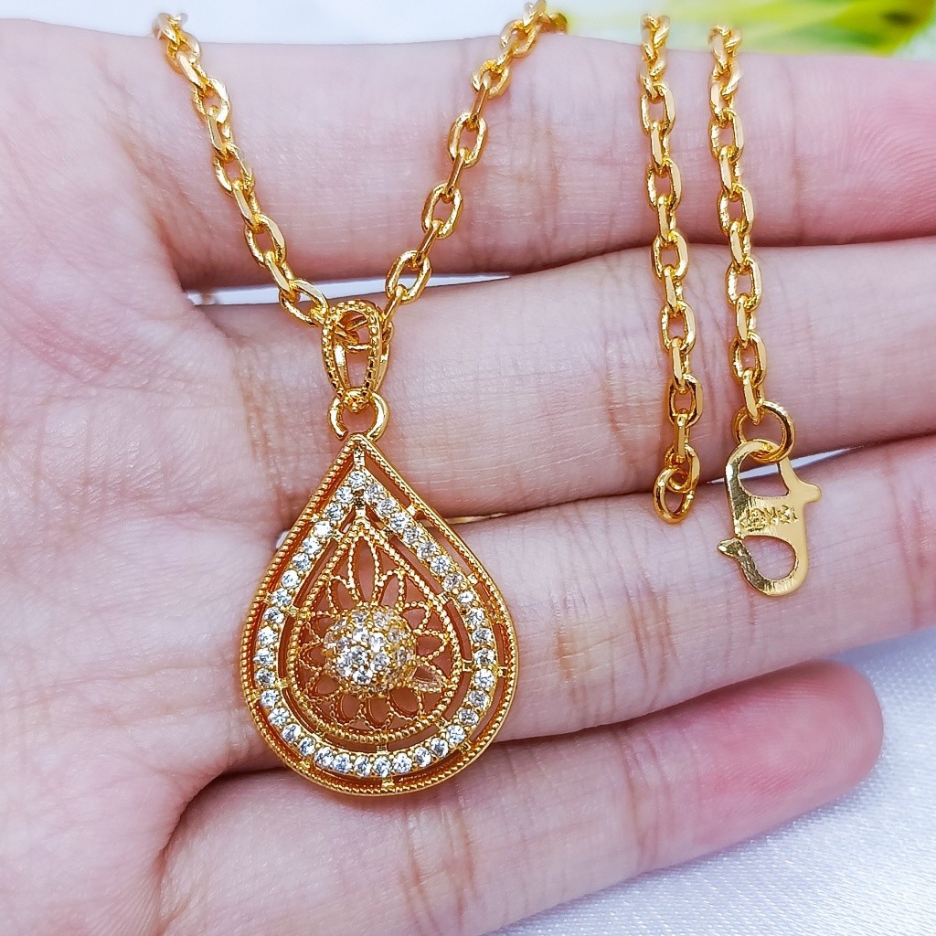Kalung bergaya Hong Kong terbaru berbentuk tetesan air mata, dilapisi emas 24 karat, dihiasi sepenuh