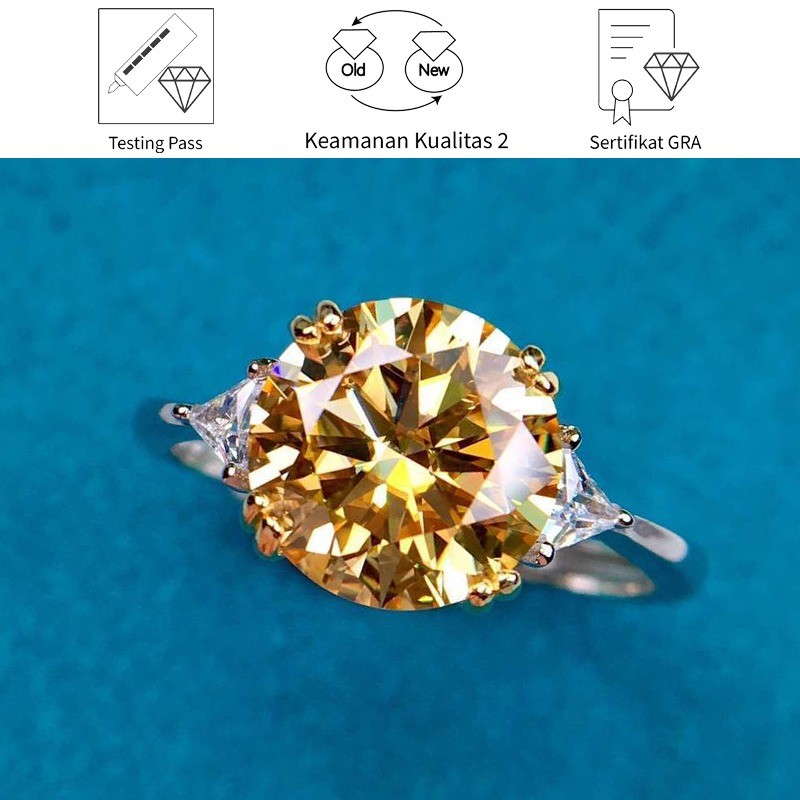 SikRoad Cincin Berlian Emas Platinum PT950 Wanita Moissanite Bulat Champagne 3 Karat
