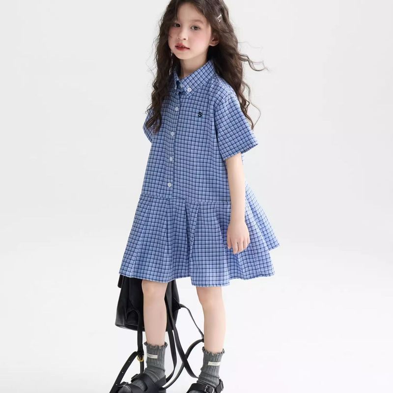 [COD]Gaun anak perempuan, pakaian anak-anak, kemeja kotak-kotak, rok, gaun anak-anak