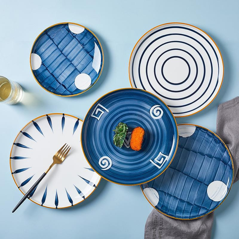 RoyalHuis Piring Makan Keramik dan Piring Saji Keramik Motif Jepang yang Tahan Panas dan Microwave S