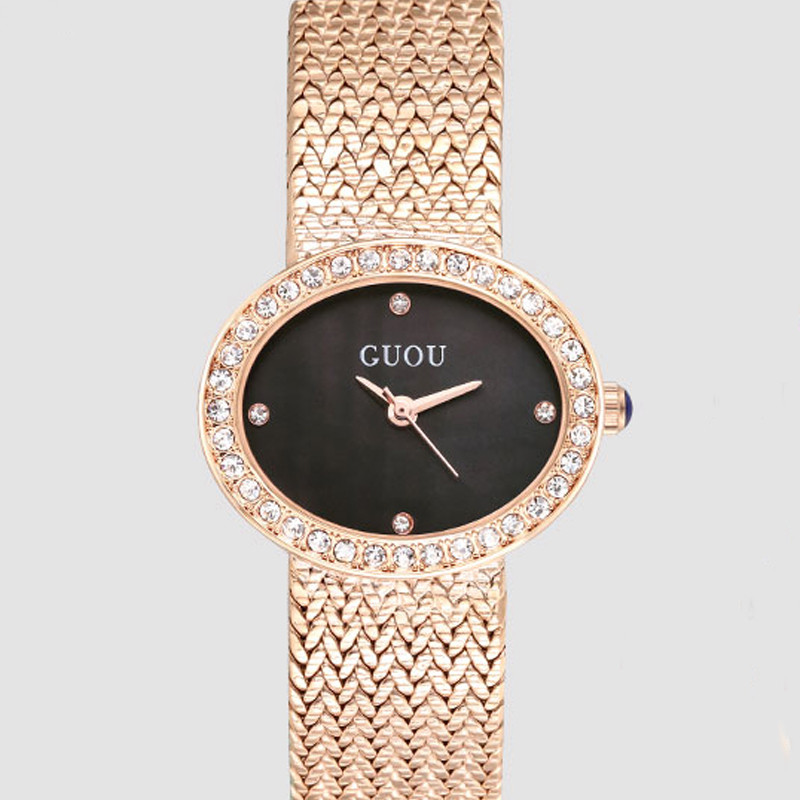GUOU Top Luxury Brand amond Women Jewelry Wates Vintage Oval Wat Full Steel Bracelet Wrist Wat Busin