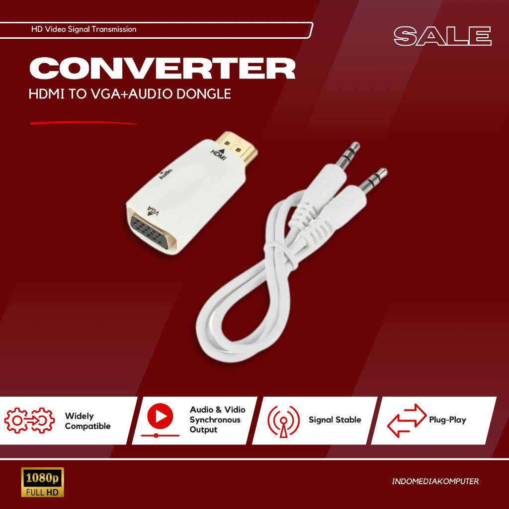 Konverter HDMI To VGA + Audio Dongle Adaptor HDMI To VGA Dongle HDMI To VGA + Audio