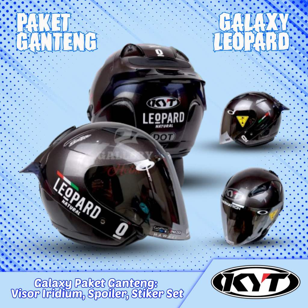 KYT GALAXY FLAT R GUNMETAL PAKET GANTENG LEOPARD | HELM KYT HALF FACE | SNI