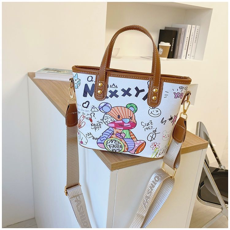 Tas ember portabel grafiti lucu tas tas kecil serbaguna wanita tas bahu messenger