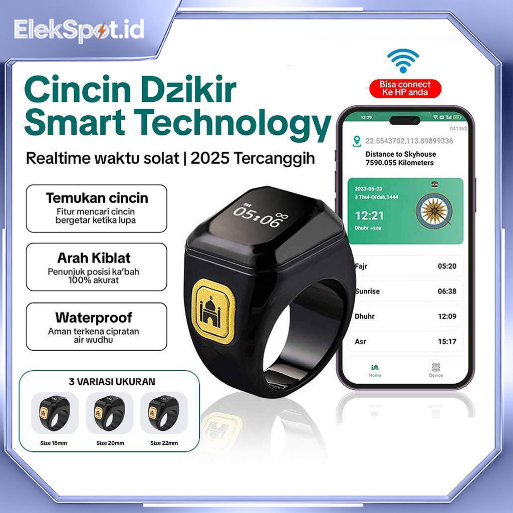Smart Ring Zikir Jqvitek SR01 Tasbih Digital LED Display Bluetooth Anti Air