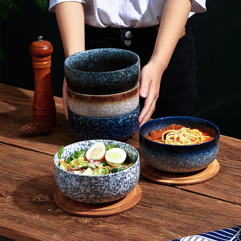 Japanesestyle Ceramic Bowl with Lid Round Salad Bowl Tableware Ceramic Tableware Surface Bowl Kiln I
