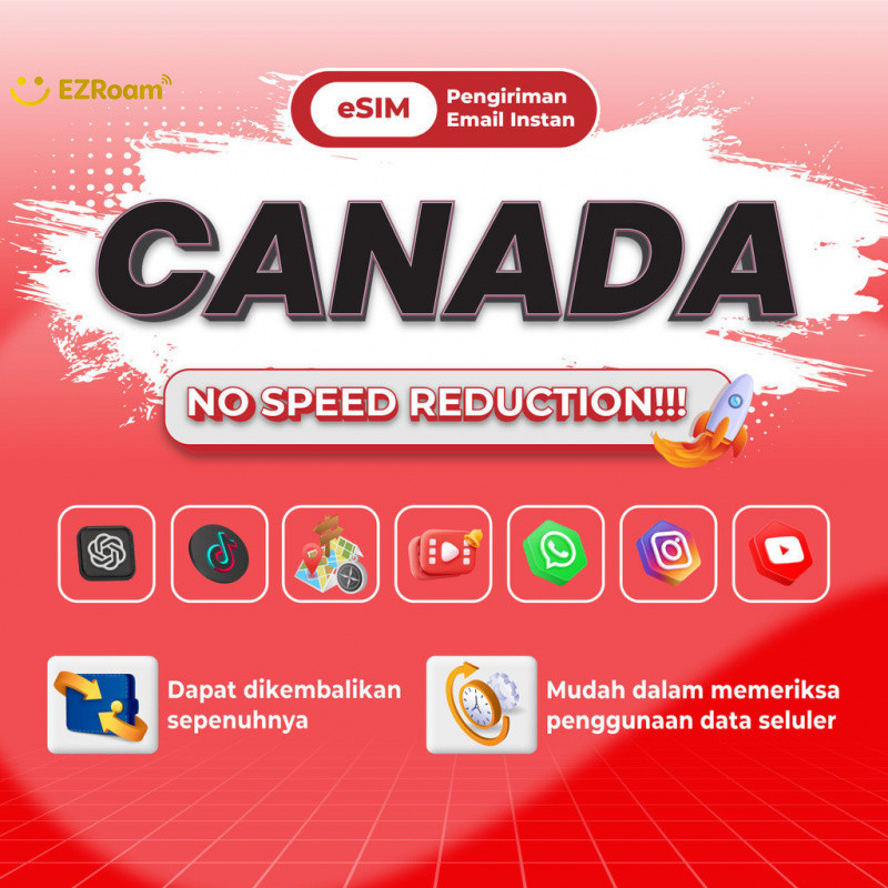 EZRoam Canada esim Roaming 5G Data | 3-20GB 3-30Hari | Instant Email Delivery | High Speed Travel
