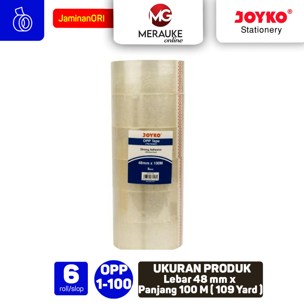 OPP Lakban Bening JOYKO 1-100 48 mm x 100 m (1 Slop: 6 Rol)