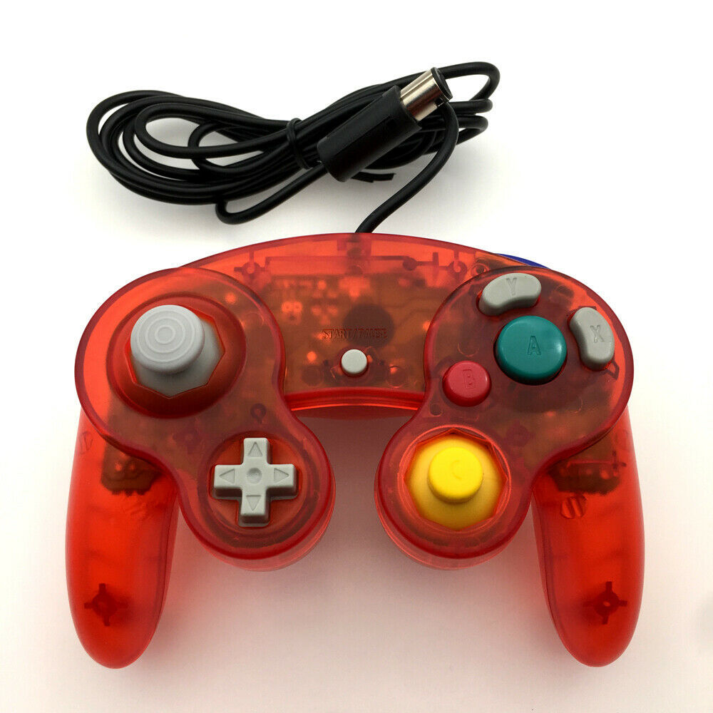 Clear Red Wired Game GC Shock Controller for Nintendo GameCube NGC Game Console