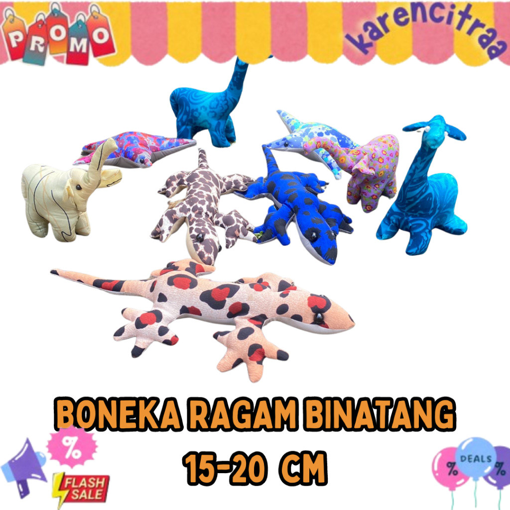 Boneka Binatang Kain - Mainan Boneka Binantang Lengkap - Mainan Aneka Binatang -boneka tokek - bonek