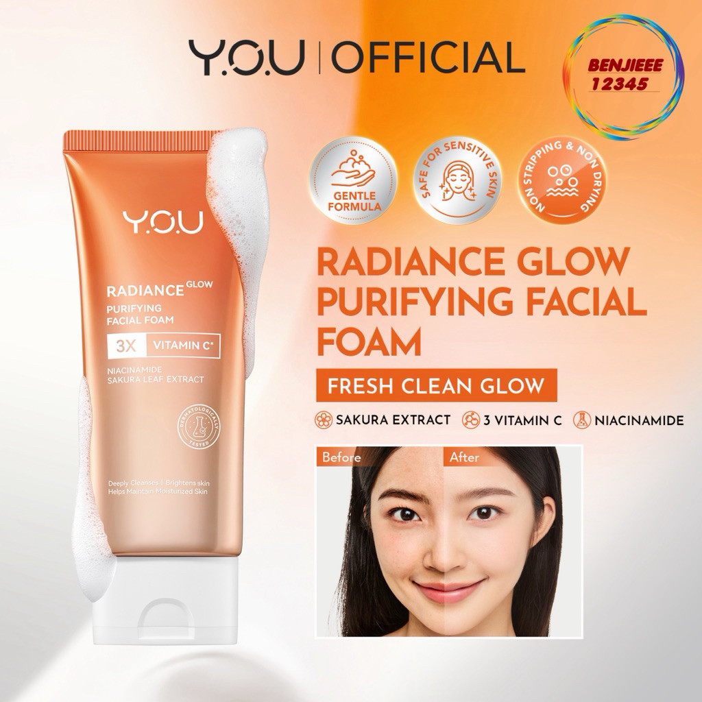 YOU Radiance Glow Purifying Facial Foam Brightening vitamin C niacinamide amino gentle facial wash