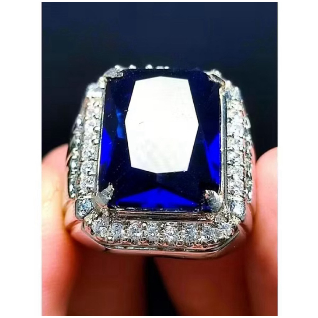Batu cincin biru King safir Cuting Blue King Safir Cutting Batu cincin Kotak Octagon