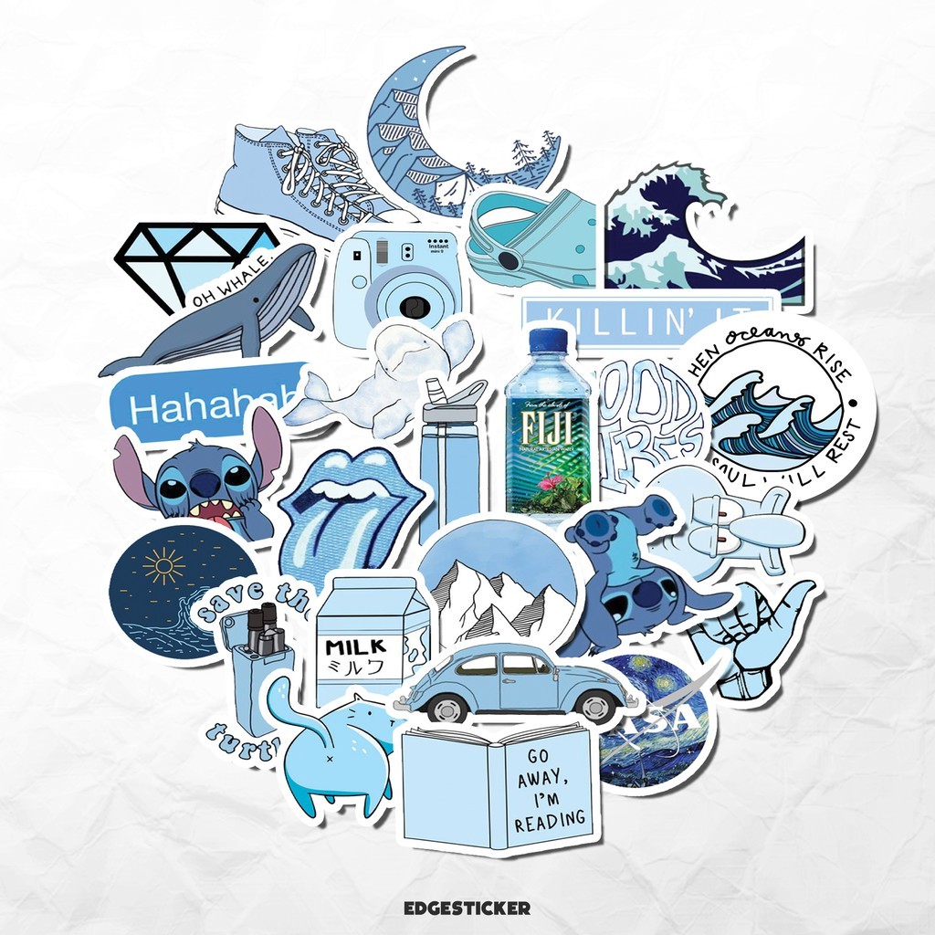 27pcs BLUE THEME Sticker Pack| Stiker Tahan Air Anti Luntur | Aesthetic Sticker HP Laptop
