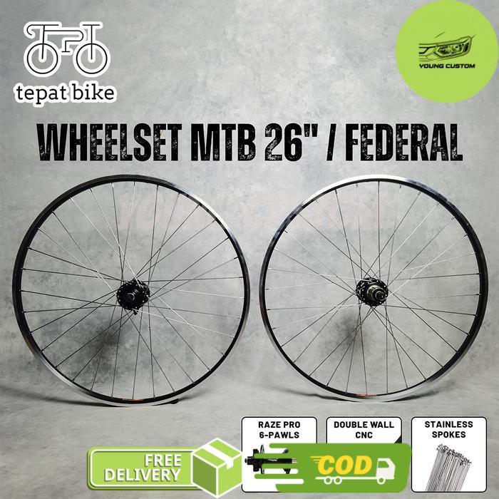 Wheelset 26 Araya TM880 Black CNC + Raze PRO 32H 6-Pawls Tawon Rims Brake Alloy Double Wall / Roda J