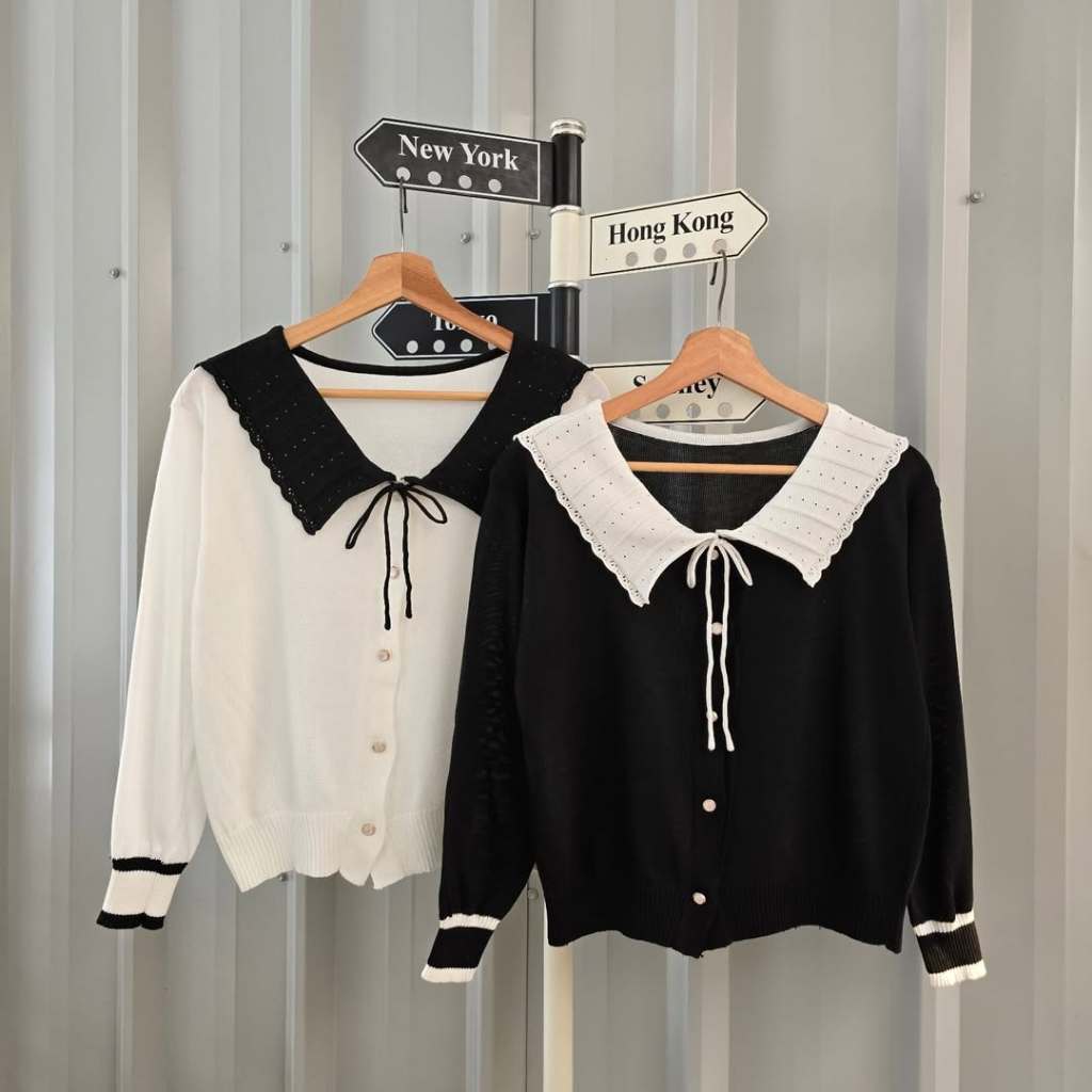 Kerah Renda Outer Rajut Cardigan Knitwear Wanita