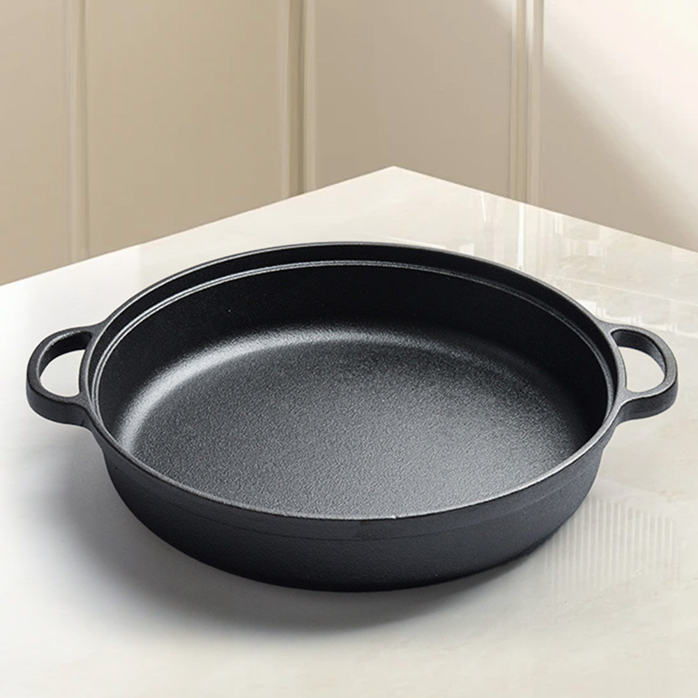 8.7/9.8/11/11.8inch  Iron Griddle with Double Handles Baking Tray Pre-Seasoned for Bread Baking Outd