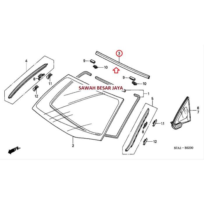 Karet Molding List Lis Kaca Besar Depan Bagian Atas Honda Stream 2002 2003 2004 2005 2006 Original G