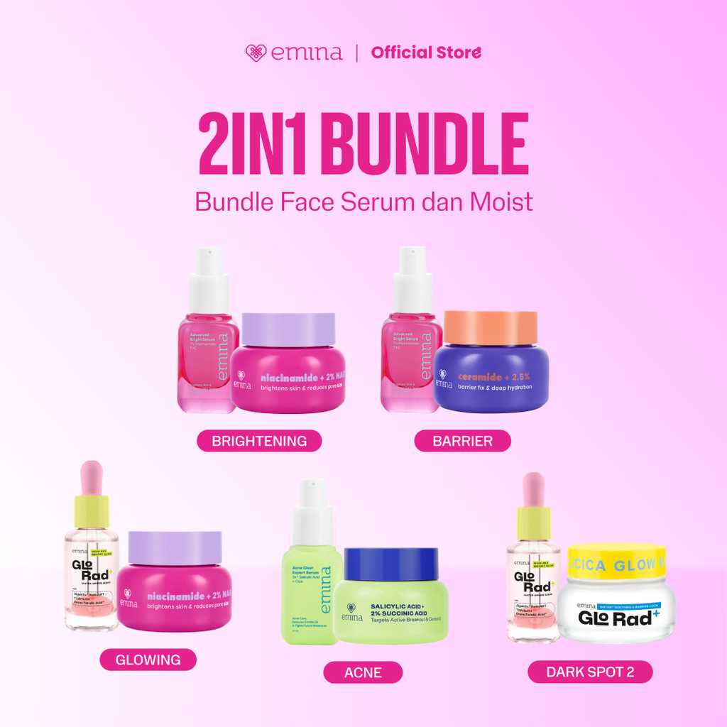 Emina 2 pcs Skincare Paket Moisturizer + Serum - Brightening Moisturizer Gel + Serum Glowing Anti-ac
