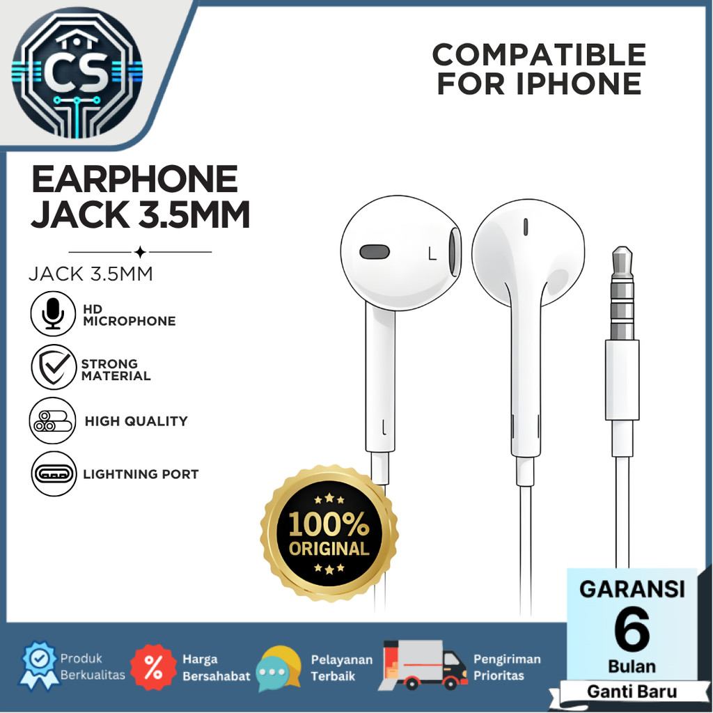 Earpods Headset Kabel Jack 3.5mm Original Compatible iPhone
