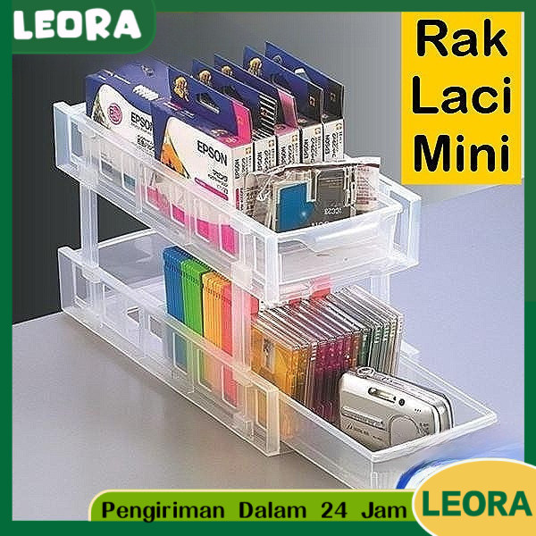 LEORA Rak Laci kotak Susun Serbaguna Kulkas Plastik Rak Kosmetik Mini Meja Kecil Bumbu Alat Tulis