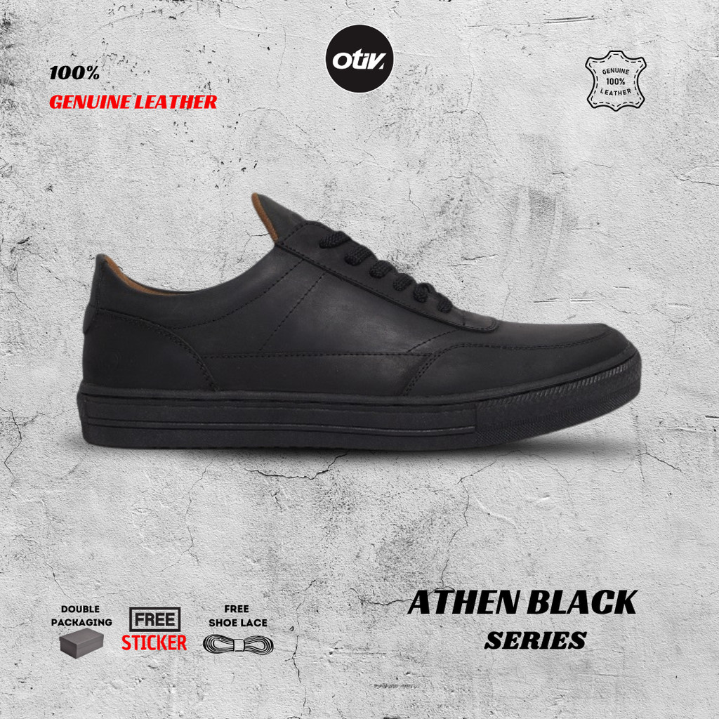 Athen Black | Sepatu Sneakers Kulit Asli Pria Merek Otiv