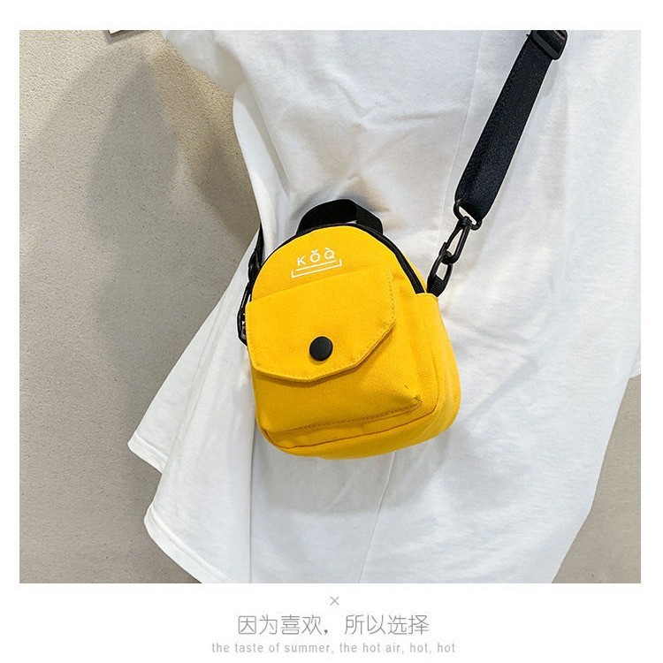 Tas kanvas baru untuk wanita, tas selempang kecil warna solid.