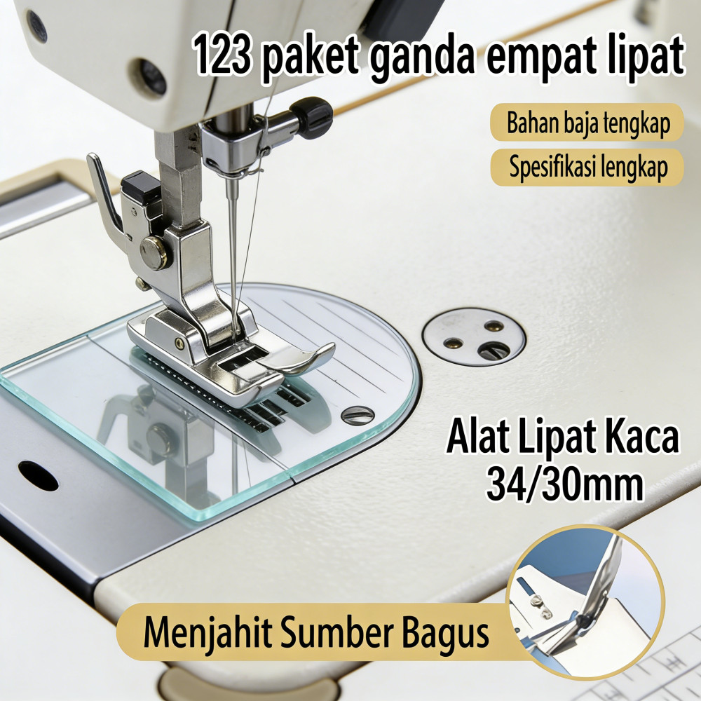 Mesin Jahit Pinggiran Kain Bisban 34mm, Alat Lipat Kain, Stainless Steel, 30/32mm, Corong Kelim, 4 L