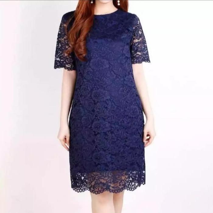 (Heppy Mall) Dress Brokat Pendek Full Furring/Midi dress Kondangan/Dress Natal brukat slim/ Dress Im