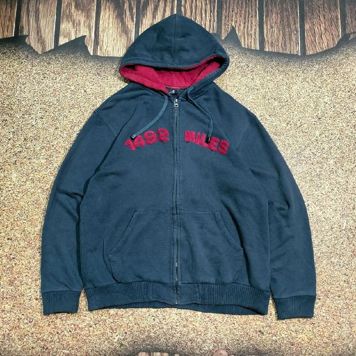 Jaket zip hoodie 1492 MILES jemper pria bordir logo timbul size XL