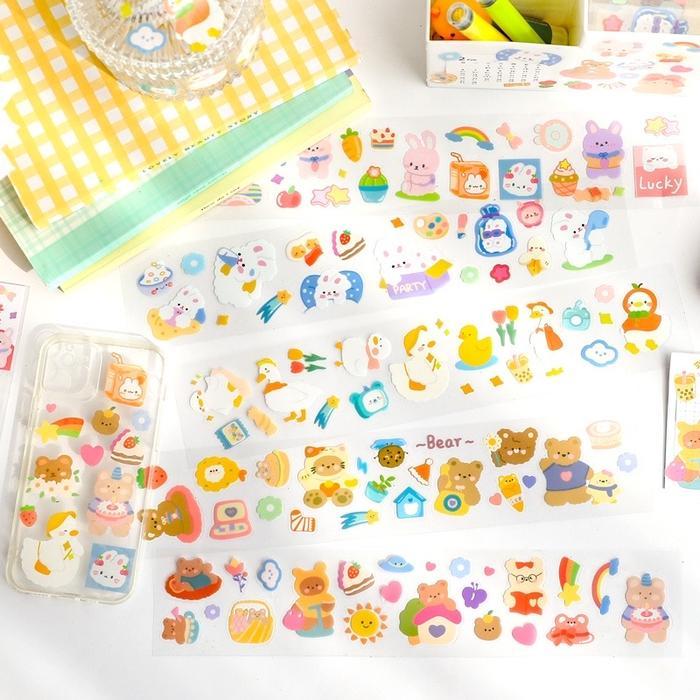 Sticker Sheet PVC Tahan Air Transparan Cute Bunny Deco Sticker Crafty Charm