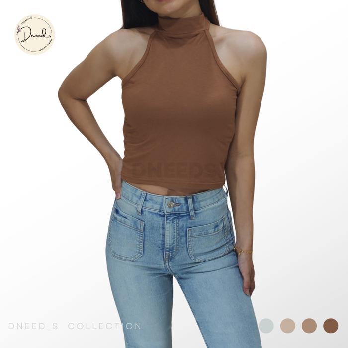 Dneeds - Monique Baju Crop Top Turtle Neck - Baju Blouse Atasan Wanita - Hitam, All Size